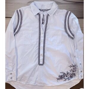 John Mark Top Womens Medium White Embroidered Boho High Low Hem Peasant Blouse